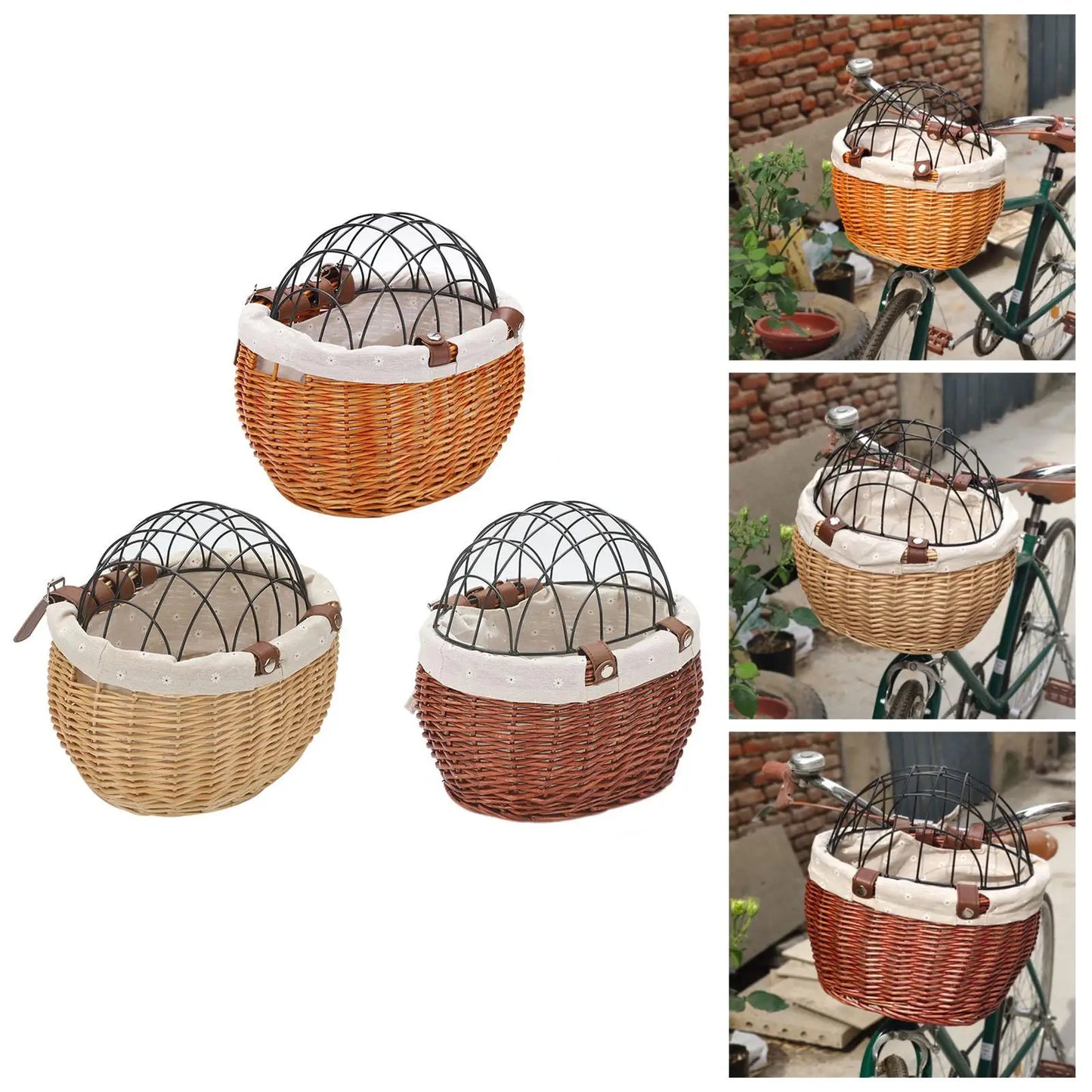 Honden Fietsmand Voorop Cognac - Riet Look Waterdicht - Rotan