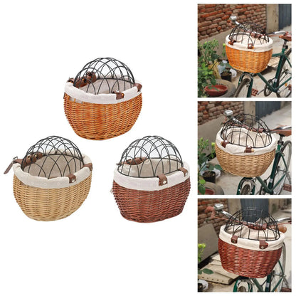 Honden Fietsmand Voorop Cognac - Riet Look Waterdicht - Rotan