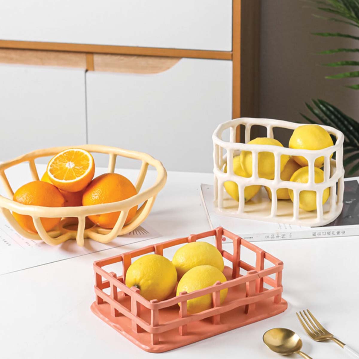 Artistieke Resin Fruitschaal met Elegant Ontwerp - Wit