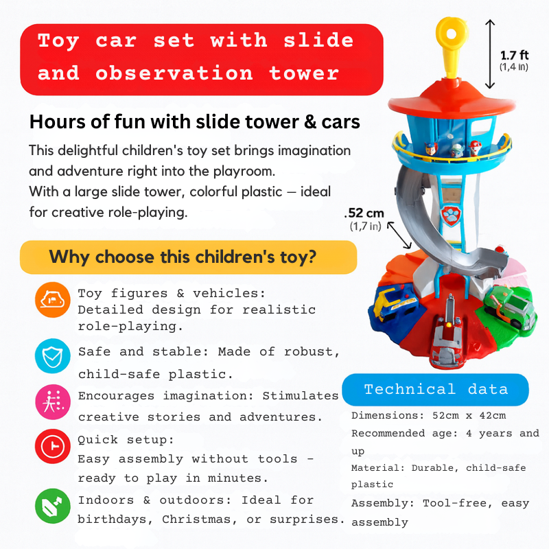 Speeltoren met Glijbaan en Auto’s – Interactieve Speelset met Voertuigen en Figuren