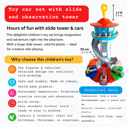 Speeltoren met Glijbaan en Auto’s – Interactieve Speelset met Voertuigen en Figuren