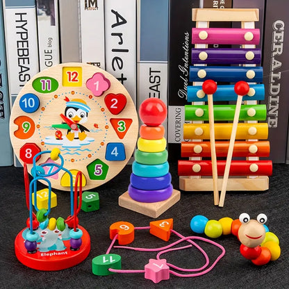 Montessori 5-in-1 Houten Speelset – Motoriek & Muziek vanaf 6 Maanden