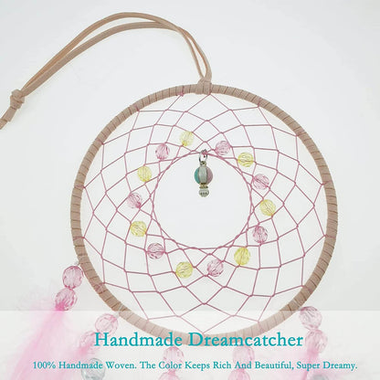 Dromenvanger Roze met Kleurrijke Veren - Handgemaakt voor Kinderkamer & Slaapkamer