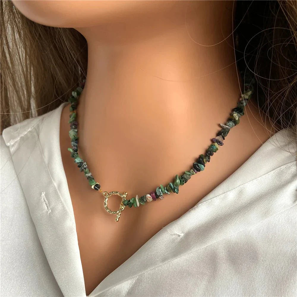 Halfedelsteen Ketting Turquoise - Helende Boheemse Gem Grind - Turquoise