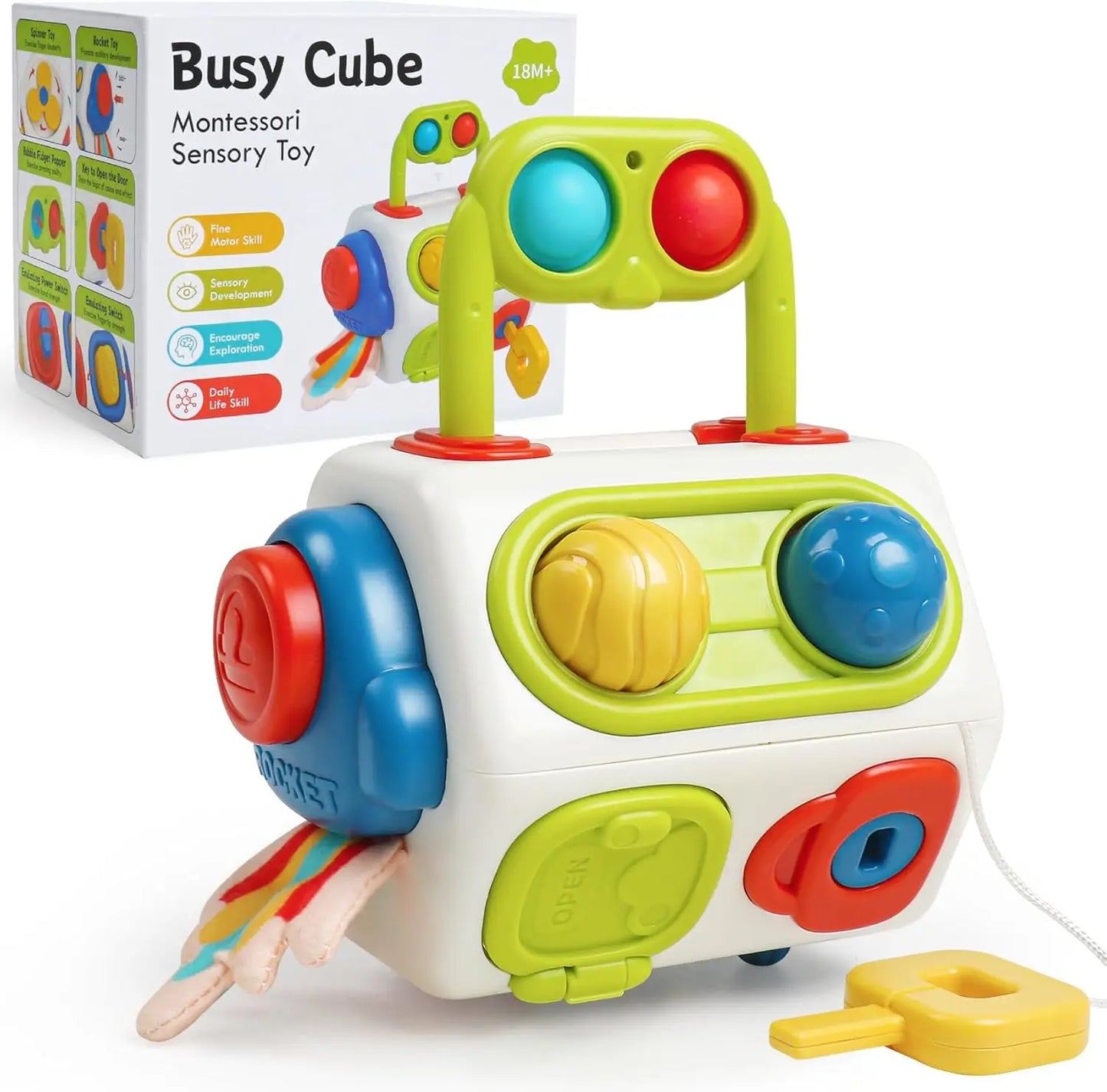 Montessori Busy Cube™ – Handig voor onderweg – Sensorische Kubus