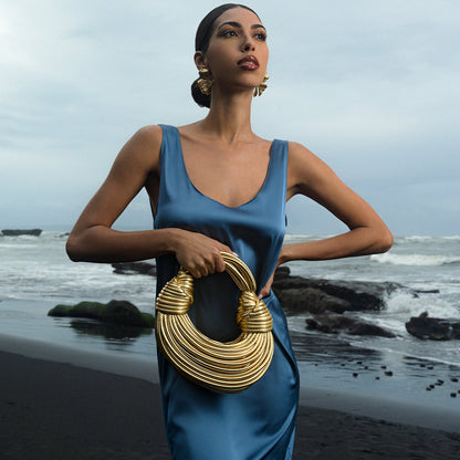 Elegante Handtas Dames Goud - Stijlvolle Avondtas Mesh - Metaal