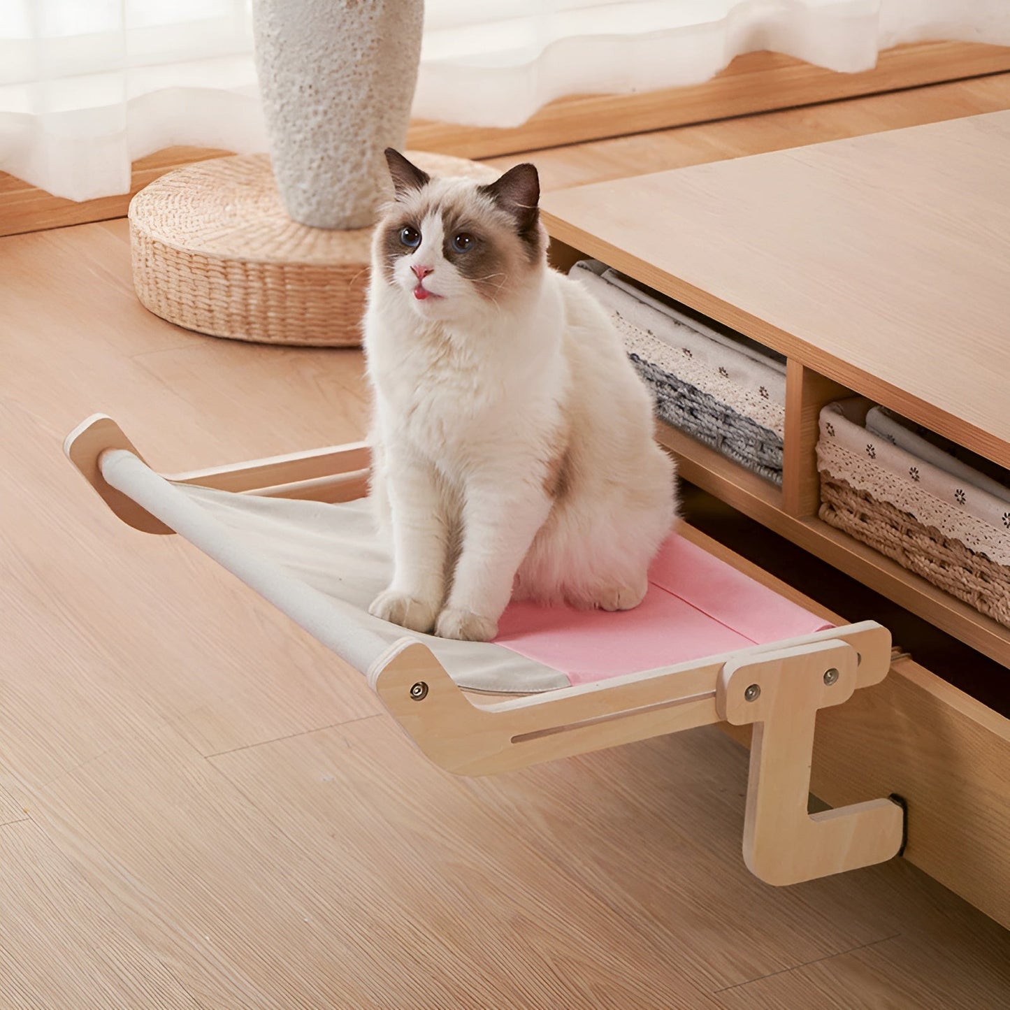 Katten Hangmat - Elegant Houten Wandmontage Bed - Hout