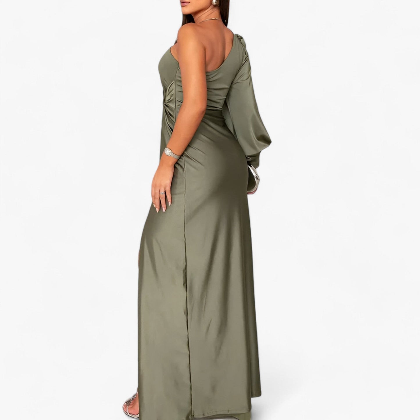 Évora Satijnen Maxi Dress - Elegant en Comfortabel - Kaki Groen