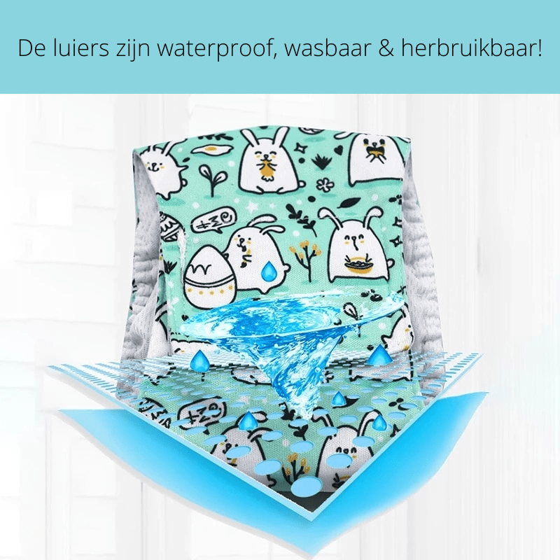 Wasbare Hippe Hondenluier - Geen Ongelukjes Meer - Blauw met Pandaberen