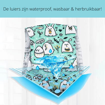Wasbare Hippe Hondenluier - Geen Ongelukjes Meer - Blauw met Pandaberen