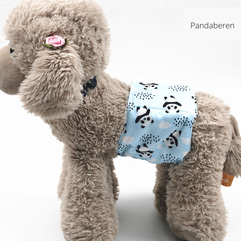 Wasbare Hippe Hondenluier - Geen Ongelukjes Meer - Blauw met Pandaberen